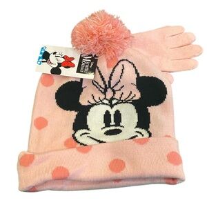 Disney Minnie Mouse Pink Polka Dot Hat and Gloves